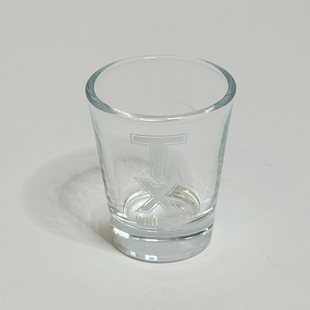 TX Whiskey‎ Etched Shot Glass Firestone & Robertson Clear Barware Texas Logo